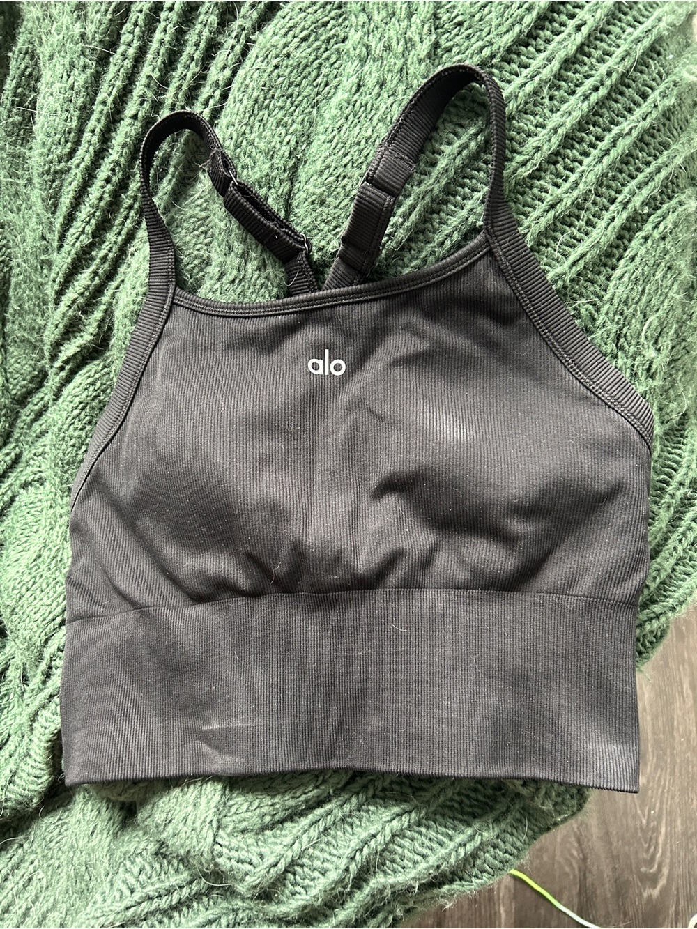 ALO Yoga Black Ribbed High-Neck Sports Bra